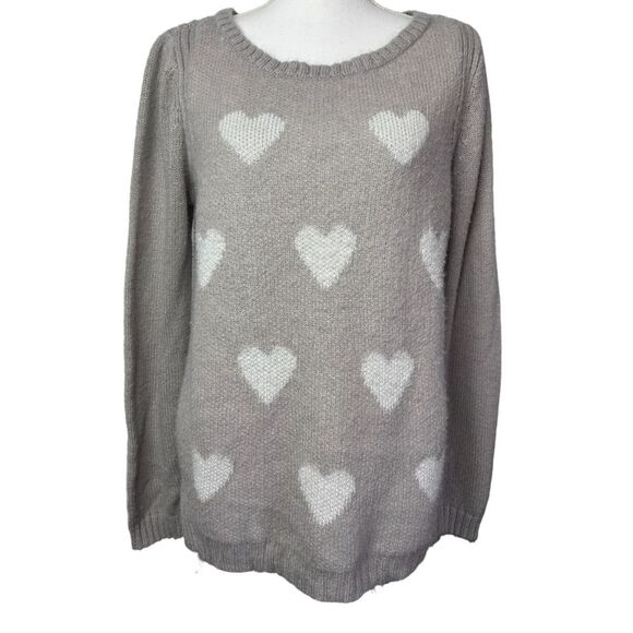 Lauren Conrad Grey Heart Print High-Low Pullover Knit Sweater - Picture 1 of 7